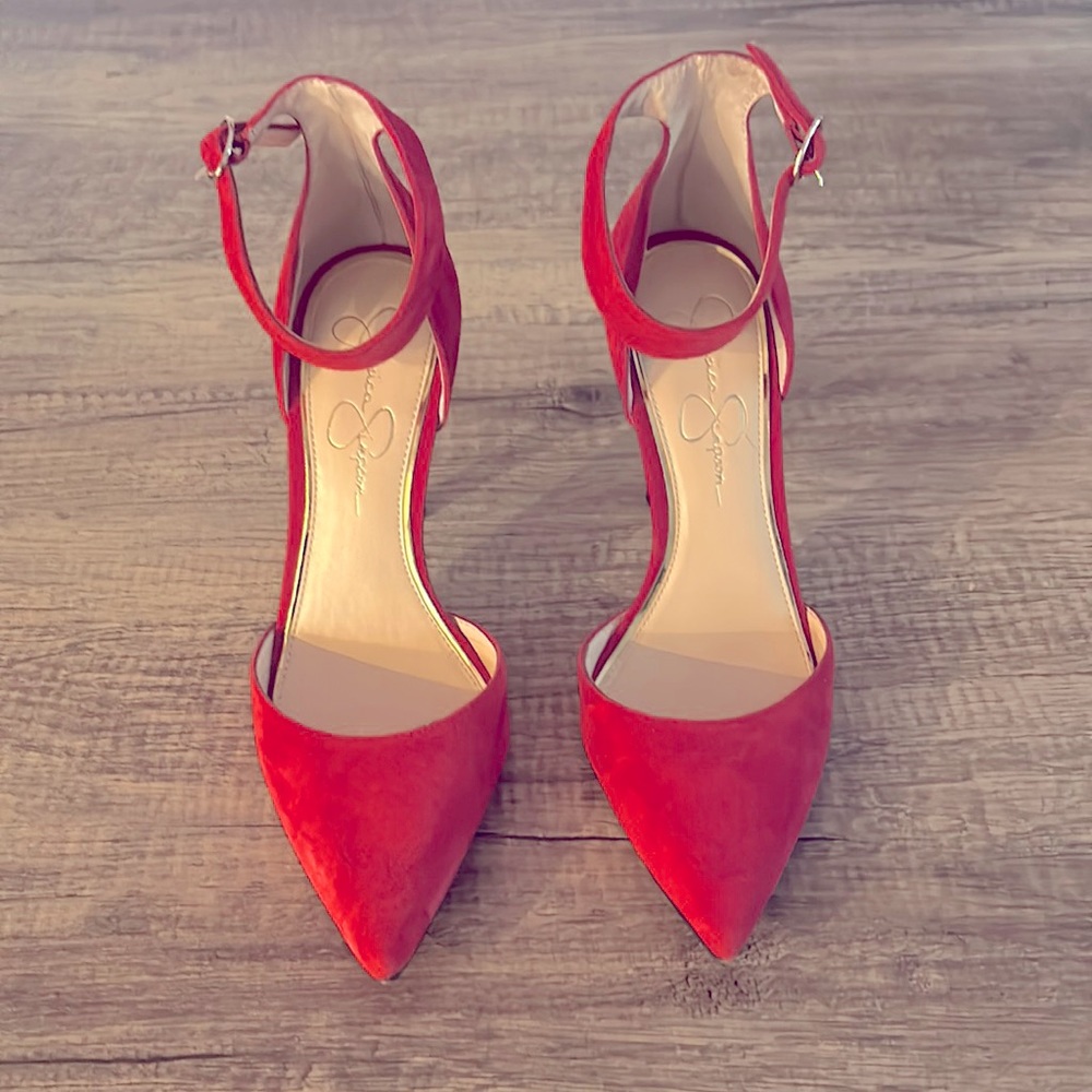 Jessica Simpson Suede Heels I Lipstick Red I Size 8.5M Worn only once.
